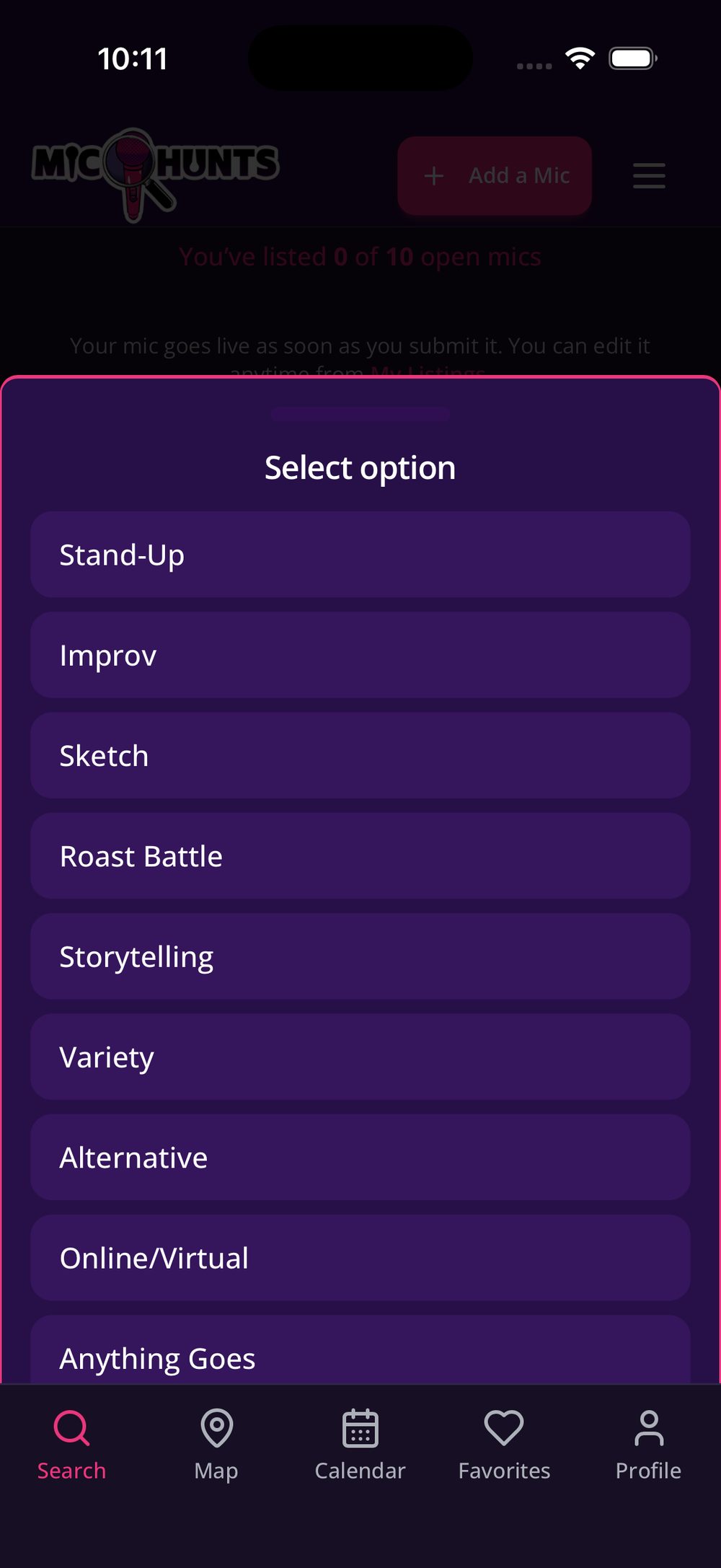 The category list