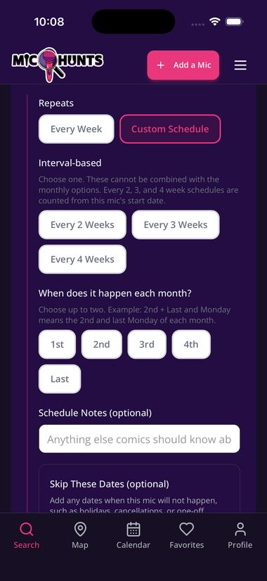 Custom Schedule: interval and monthly options