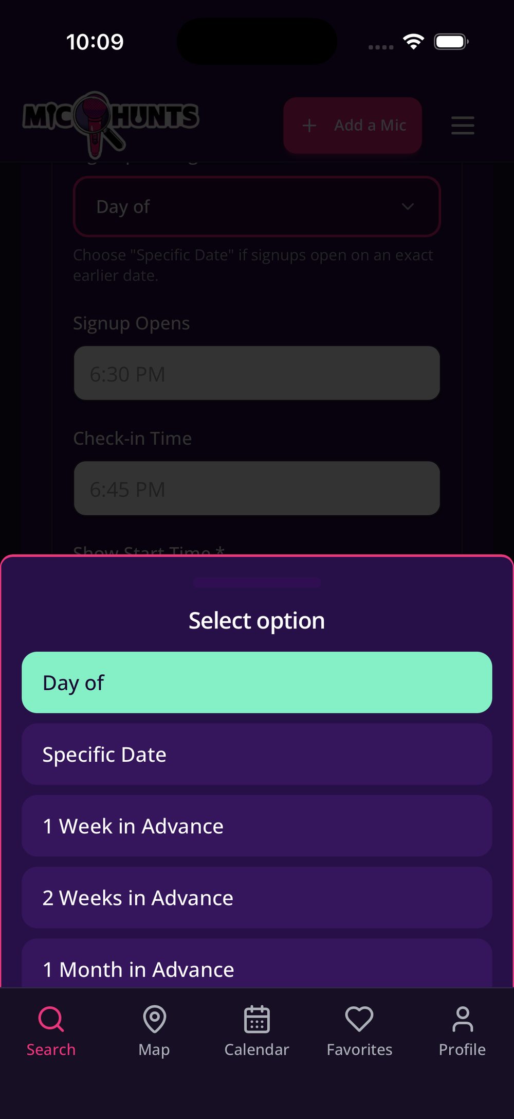 The Sign-up Timing options