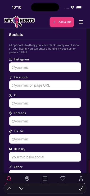 The Socials section