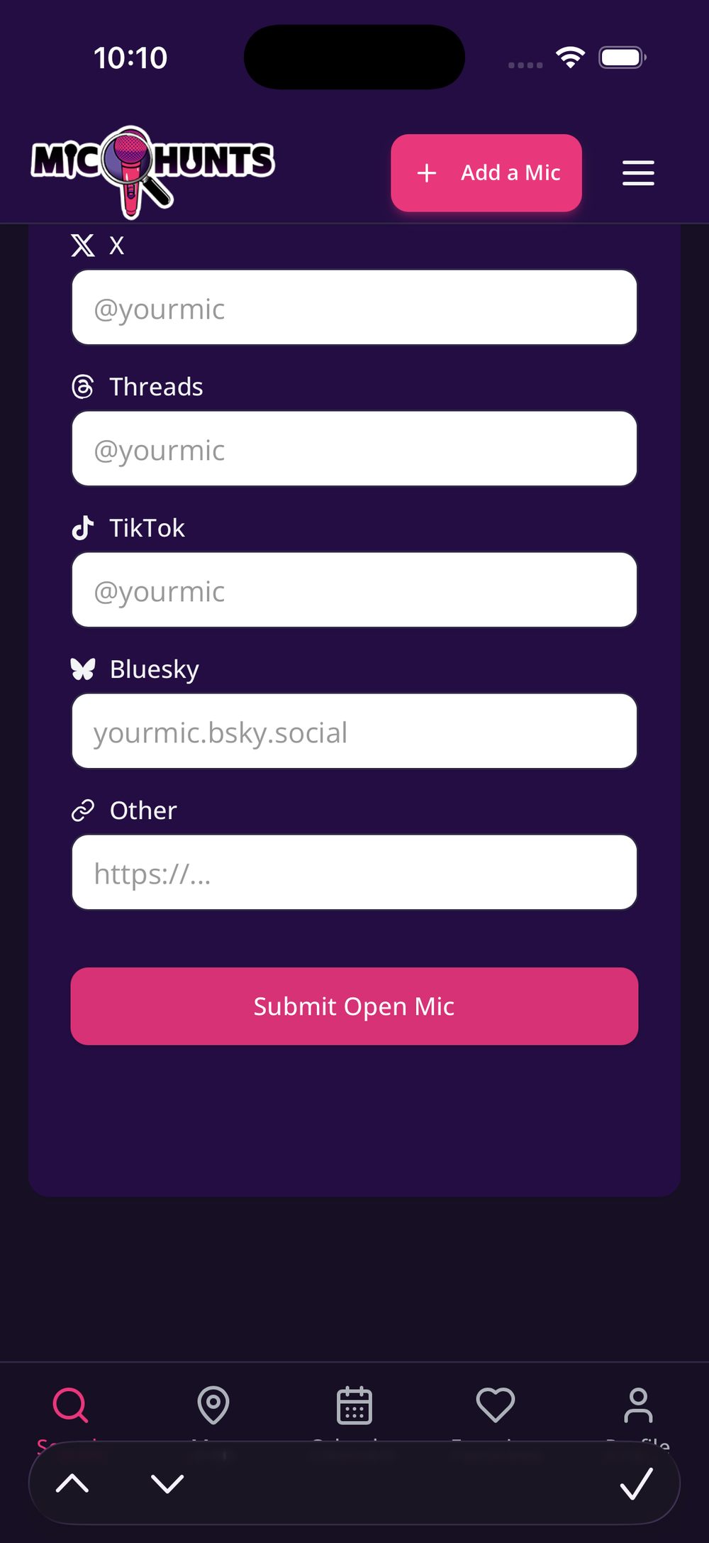 The Submit Open Mic button